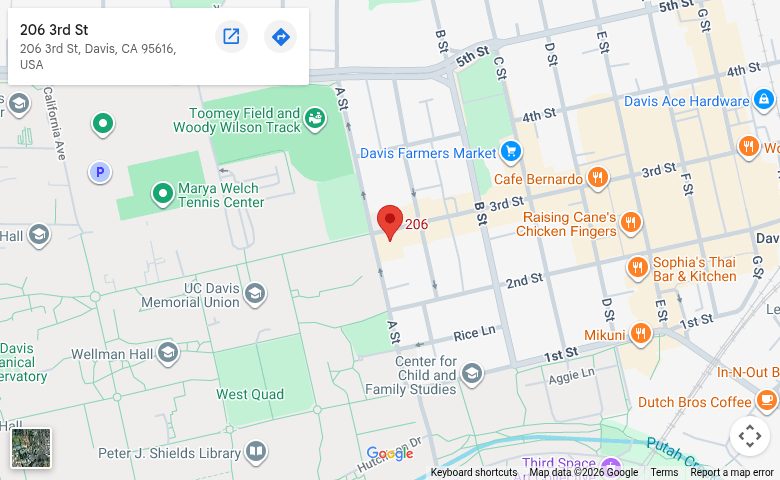 Map showing Feast Cafe at 206 3rd Street, Davis CA